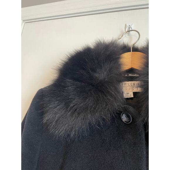 Larry Levine long black wool coat faux fur collar buttons lined pockets Size 6p - Picture 4 of 11